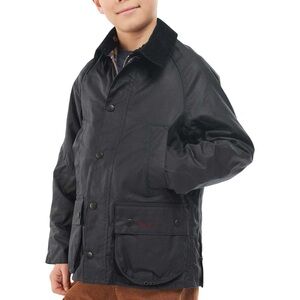 Barbour Kids Bedale Jacket Waxed Cotton Black Navy Tartan Lined Boys 6/7 Outdoor